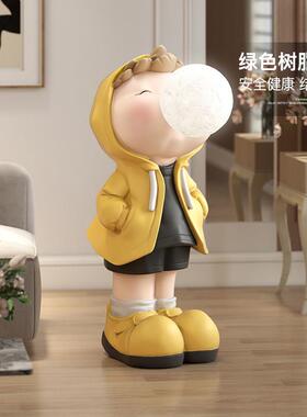 卡通男孩大型落地摆件客厅电视柜家居装饰品时尚灯具乔迁新居礼品