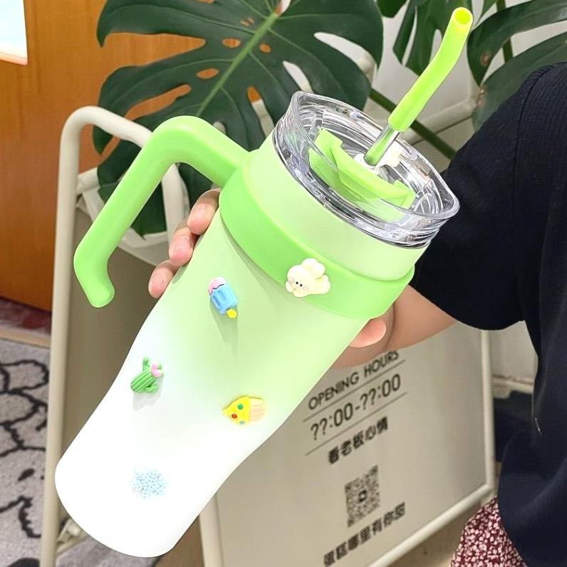 新款夏季吸管杯不锈钢保温杯大容量水杯保冷咖啡杯高颜值巨型杯子 - 图0