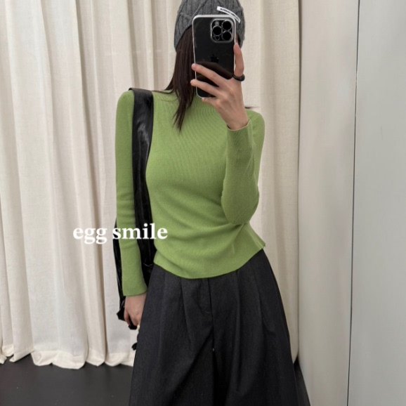 egg smile软糯兔绒一体领针织衫纸片人半高领打底衫秋冬季内搭BLH