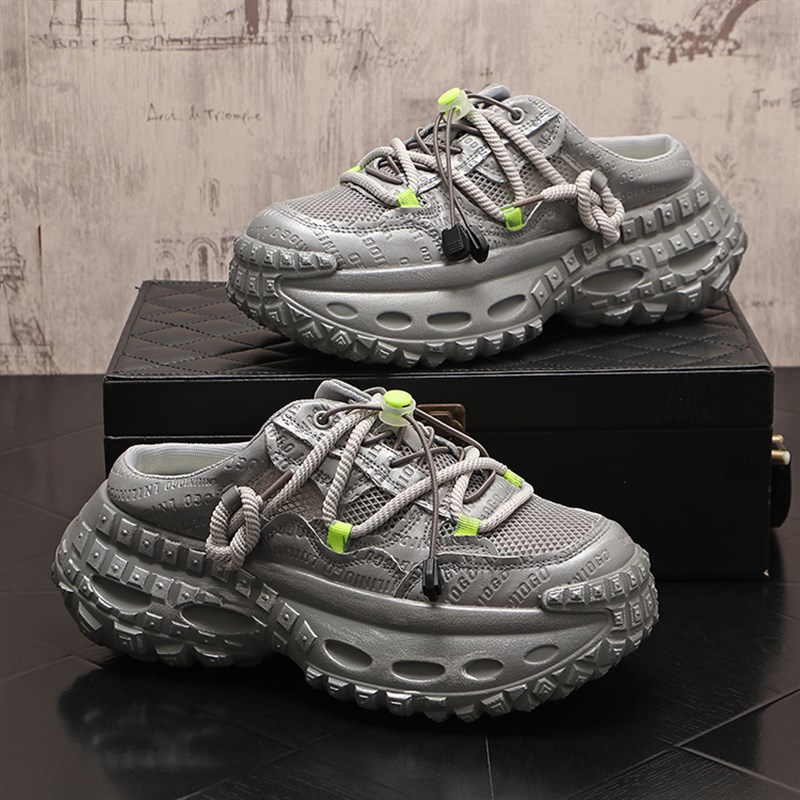 男鞋子一脚蹬运动半拖鞋男夏季透气凉鞋男厚底懒人鞋子男款老爹鞋 - 图1