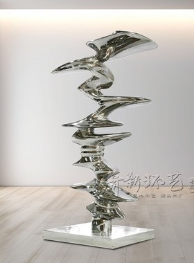 金属抽象曲线雕塑定制酒店大堂走廊客厅现代软装美陈落地摆件轻奢
