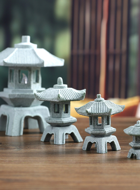 中式青砂石摆件石l灯笼长安灯小亭子鱼缸微景观造景仿古装饰品摆