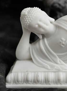 创意复古禅意黑白卧佛摆r件新中式家居书房玄关桌面摆件装饰软装