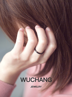 纯银戒指男女黑色一对情侣对戒小众简约素圈戒子细个性潮刻字学生