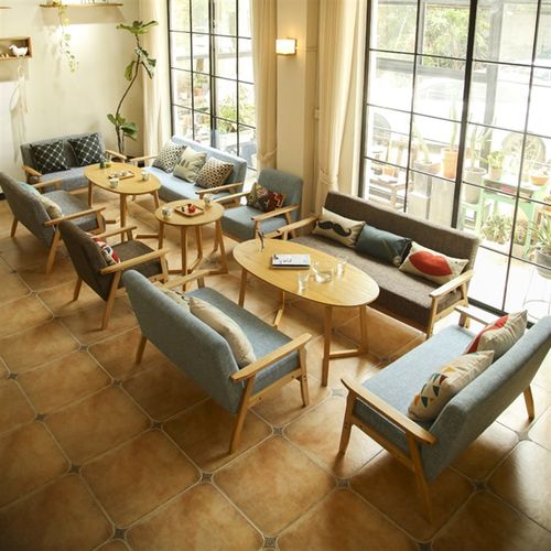 西餐厅桌椅组合i 甜品蛋糕奶茶店实木座椅 咖啡厅实木沙发 - 图0