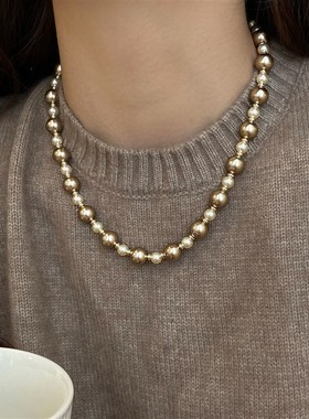 金色珍珠女款毛衣项链2024新款爆款女士甜酷饰品秋冬毛衣链颈链女