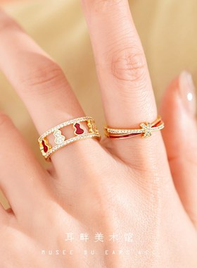 A福禄小葫芦宽戒指女款小众设计轻奢高级感叠戴蛇闺蜜礼物红色