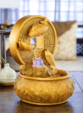 招财风水轮流水鱼摆件客厅办公室球喷泉加湿器店铺开业礼品聚宝盆