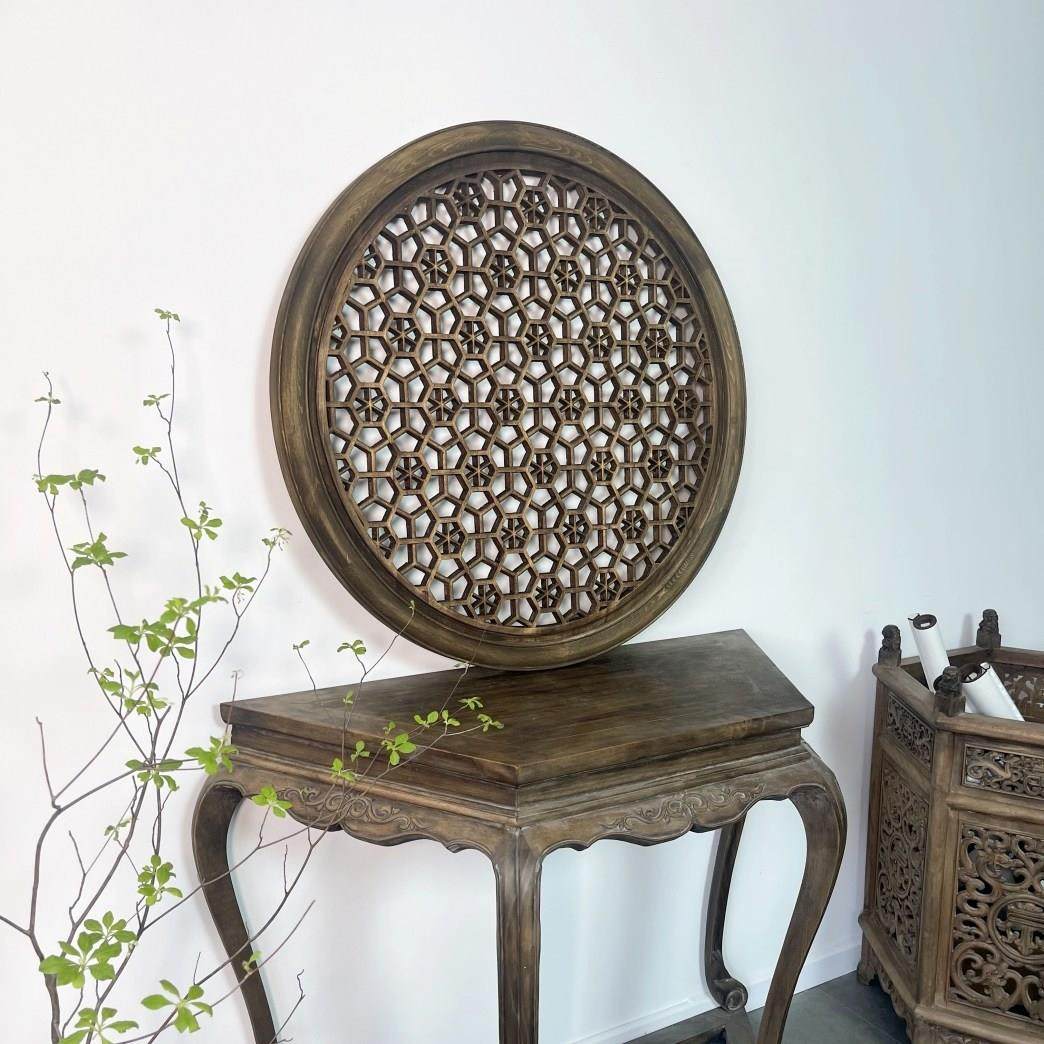 米字格圆窗复古花窗中式实木花格香樟木东阳木雕仿古做旧挂件摆件,淘宝优惠券,粉丝福利购,淘宝优惠卷