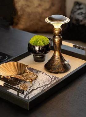 轻奢高级感皮革马毛香薰托盘玄关钥匙收纳装首饰品桌面摆件收纳盘
