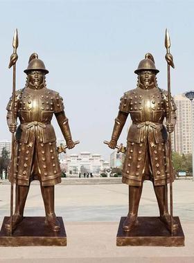 玻璃钢彷铜铸铜雕塑古代将军士兵拍照合影打卡现货古城景区定制