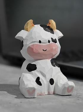 手机支架手工木雕长颈鹿小熊奶牛办公室工位桌面装饰摆件生日礼物