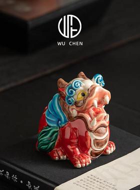 国潮陶瓷招财天禄貔貅公母客厅摆件交趾陶办公桌店铺开 业装饰礼