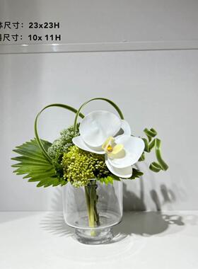 蝴蝶兰现代轻奢彷真绿色植物花艺洽谈桌样品屋展示中心茶几客厅餐