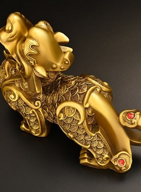 纯铜貔貅摆件公母一对金钱貔貅y聚财瑞兽黄铜吉祥物家居装饰工艺