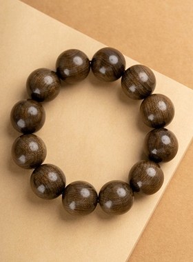 天然原木金丝楠木老料树头阴干情侣手串乌木阴沉木佛珠略带水波