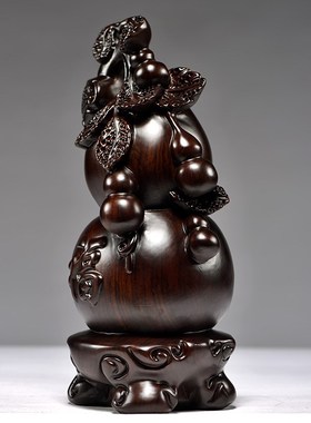 黑檀实木雕刻葫芦摆件客厅家居办公室装饰红木工艺品摆设开业送礼