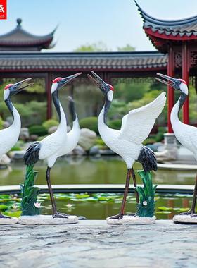 彷真丹顶鹤雕塑仙鹤装饰摆饰玻璃纤维动物模型庭院户外园林景观小