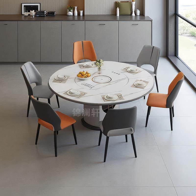 轻奢岩板餐桌可变圆桌家用小户型现代电动暖菜带电磁炉折叠饭桌子,淘宝优惠券,粉丝福利购,淘宝优惠卷
