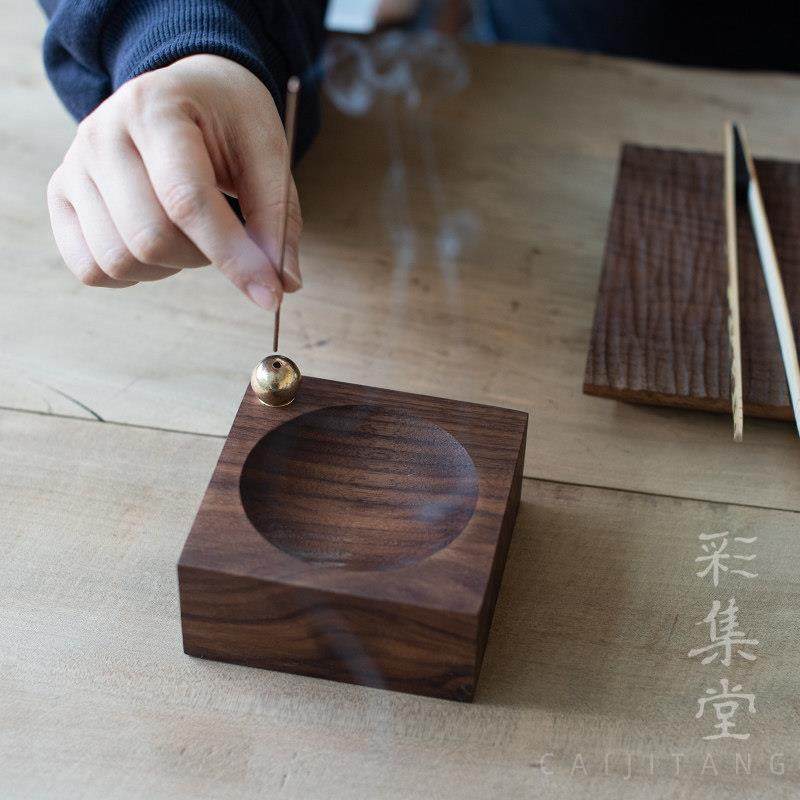 彩集堂 简约方圆线香插 创意整木黑胡桃实木纯铜香托香炉熏香底座,淘宝优惠券,粉丝福利购,淘宝优惠卷