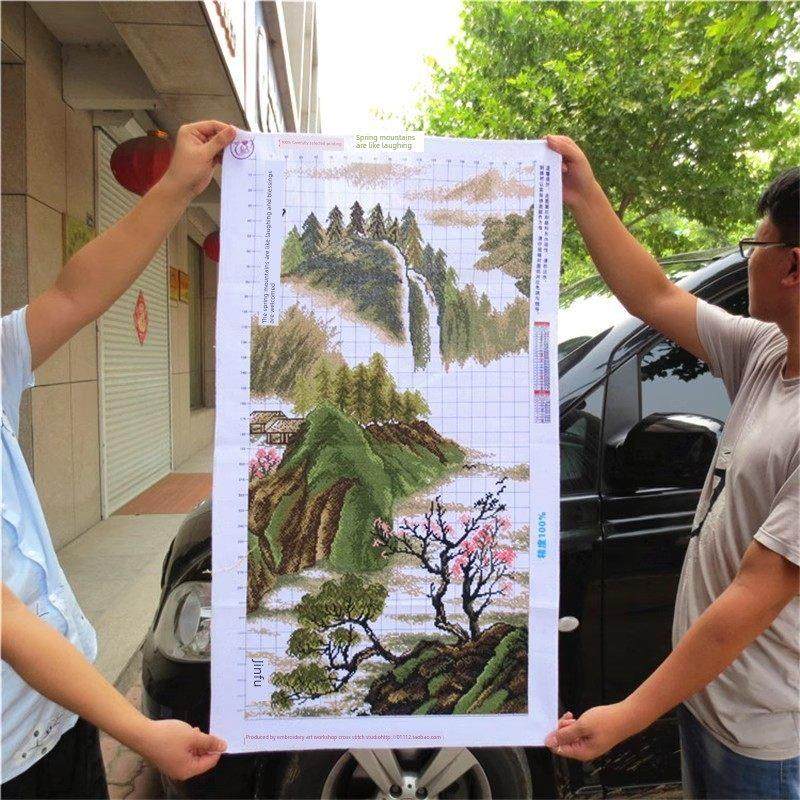 纯手工十字绣成品春山欢声笑语迎人垂版山水山水客厅入口画有好绣,淘宝优惠券,粉丝福利购,淘宝优惠卷