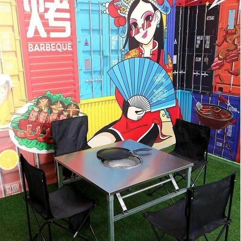 夜市摆摊不锈钢户外烧烤桌子木炭烤炉长桌正方形折叠式火锅桌商用,淘宝优惠券,粉丝福利购,淘宝优惠卷