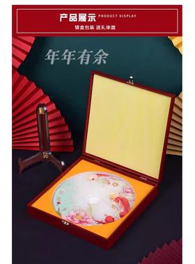 德式轻奢玉石平安扣迎客松摆件入户玄关办公室前台装饰品客厅边柜