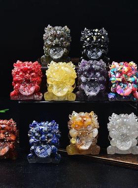 武当山天然水晶碎石貔貅摆件家居办公桌面创意装饰品五行招财礼物