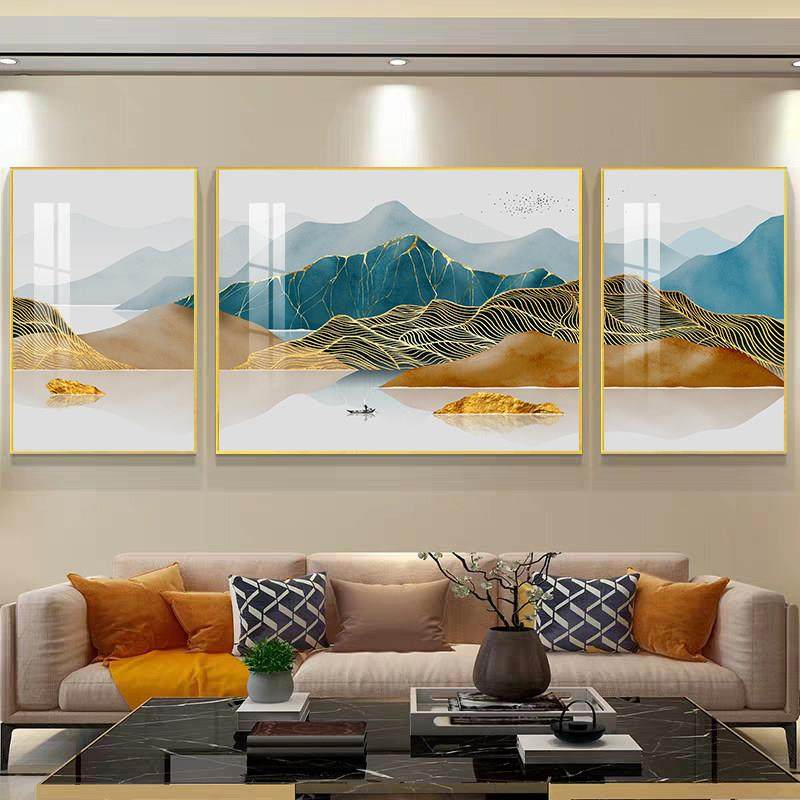 背靠金山客厅装饰画现代轻奢沙发背景墙三联挂画新中式山水画壁画,淘宝优惠券,粉丝福利购,淘宝优惠卷