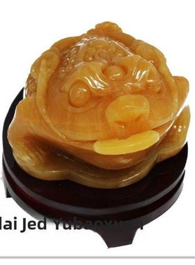 三脚金蟾三足天然米黄玉玉石蟾蜍办公室家居接待吧台摆件金蝉摆件