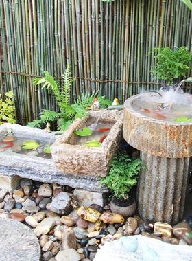 石槽水系景观流水摆件鱼缸庭院喷泉水景阳台室外石磨鱼塘假山景观