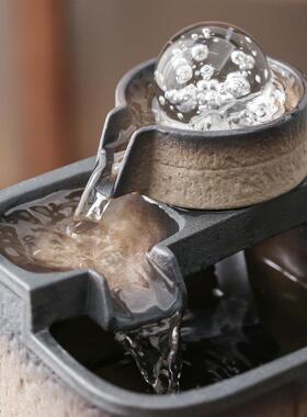 家居陶瓷流水摆件招财小喷泉室内水晶球转珠装饰水景观简约送礼品