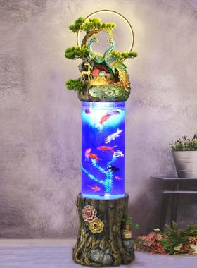 流水喷泉假山无障碍豪华欧式鱼缸加湿器开口客厅办公室摆件地板装