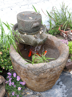 庭院复古假山喷泉景观民宿花园落地流水鱼池禅意阳台造景装饰摆件