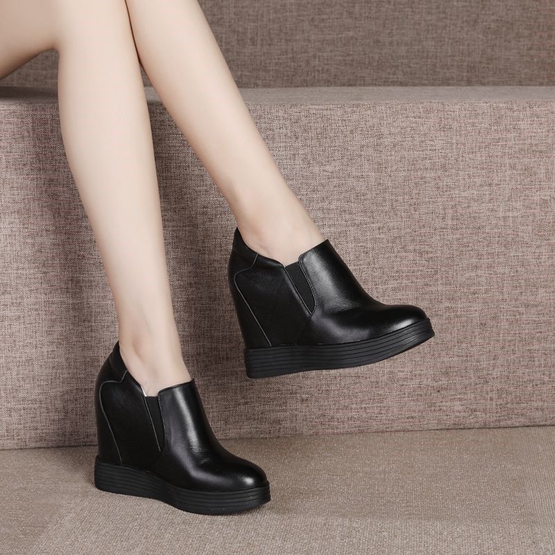 12cm内增高女鞋真皮平底坡跟休闲鞋高跟镂空单鞋女春秋季圆头百搭,淘宝优惠券,粉丝福利购,淘宝优惠卷