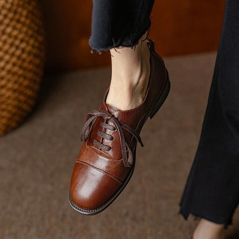 原野定制德比鞋复古英伦风系带深口小皮鞋女粗跟低跟圆头舒适单鞋,淘宝优惠券,粉丝福利购,淘宝优惠卷