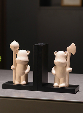 创意福气熊书架书挡摆件假书书房书柜现代轻奢酒柜家居客厅软装