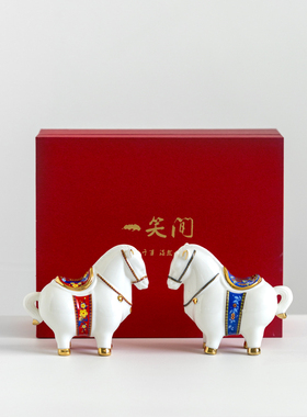 一笑间陶瓷摆件《喜 财驾临》家居饰品马工艺品客厅装饰结婚礼物