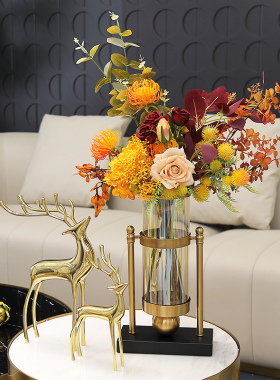 现代轻奢客厅电视柜酒柜玄关水晶球纯铜鹿摆件办公室乔迁招财饰品