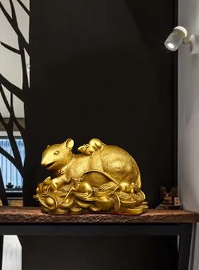 老鼠摆件招财鼠纯铜鼠摆件多子多福金鼠十二生肖子鼠桌面装饰礼品