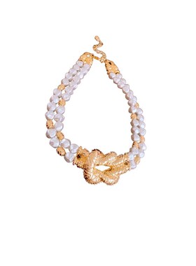 法式个性打结双层珍珠项链气质夸张设计感锁骨链轻奢高级感耳饰女