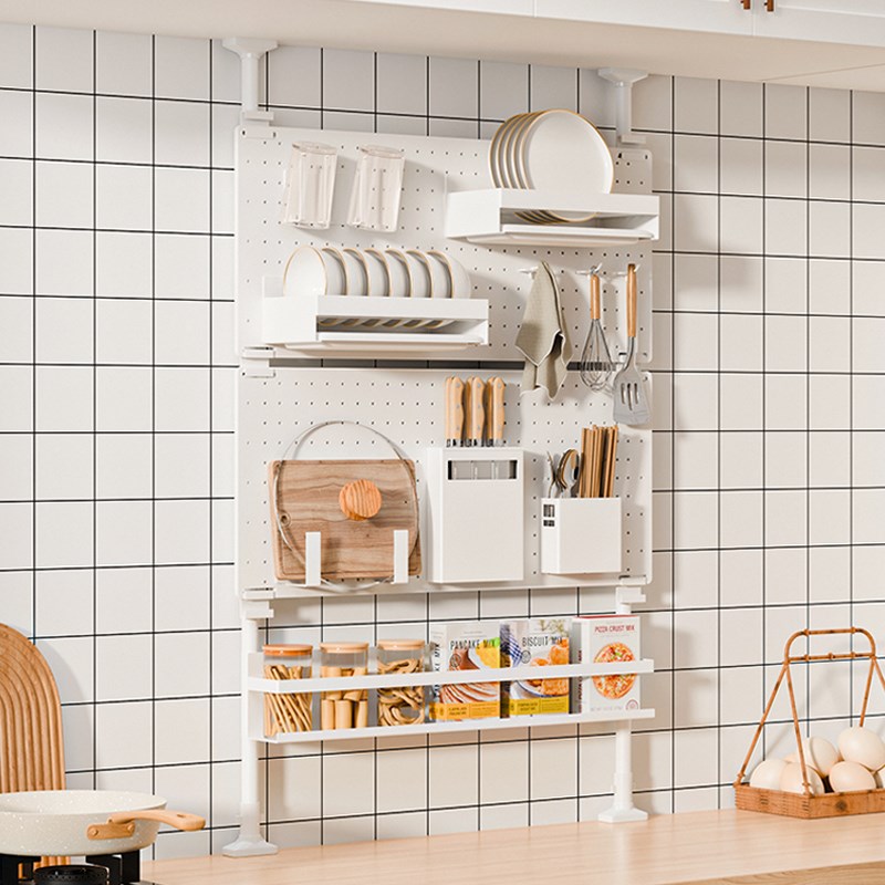 Floor-to-ceiling kitchen shelf hole board multi-functional punch-free cabinet L cabinet under sink window sill dish draining