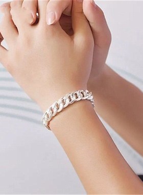 韩版镀银银男士手链 时尚银马鞭手链型男潮男情侣手链