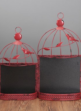 简约现代铁艺鸟笼子黑板留言板写字板奶茶店咖啡馆装饰摆件