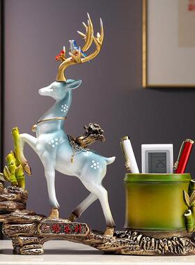 一{鹿}路高升笔筒装饰摆件送领导老师学生办公室书桌收纳高档礼物