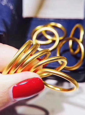 3D硬金黄金古法金戒指女999足金简约磨砂素圈尾戒纯金小金圈指环
