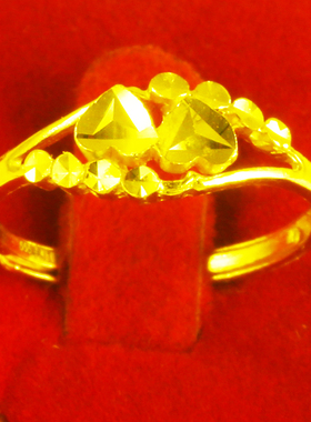 黄金戒指9999足金女款心形心心相守纯金子结婚首饰送老婆礼物