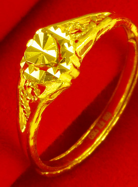 黄金戒指女9999足金指环爱心形纯金饰品七夕情人节礼物送老婆