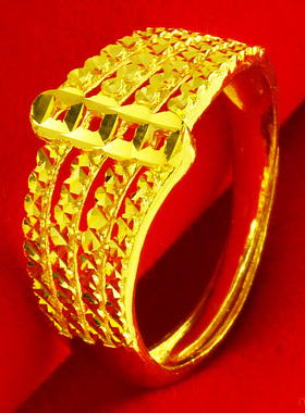 黄金戒指9999足金女款钻石面素金食指环纯金首饰妈妈真金计价