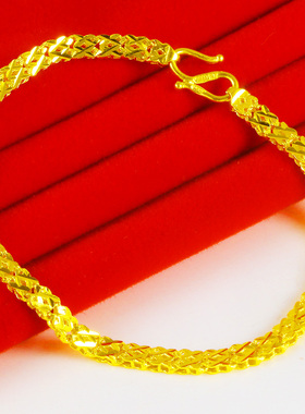 黄金手链女款9999足金手镯纯金首饰素金手环钱币形送老婆按克